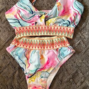 Colorful Abstract Print Swimsuit